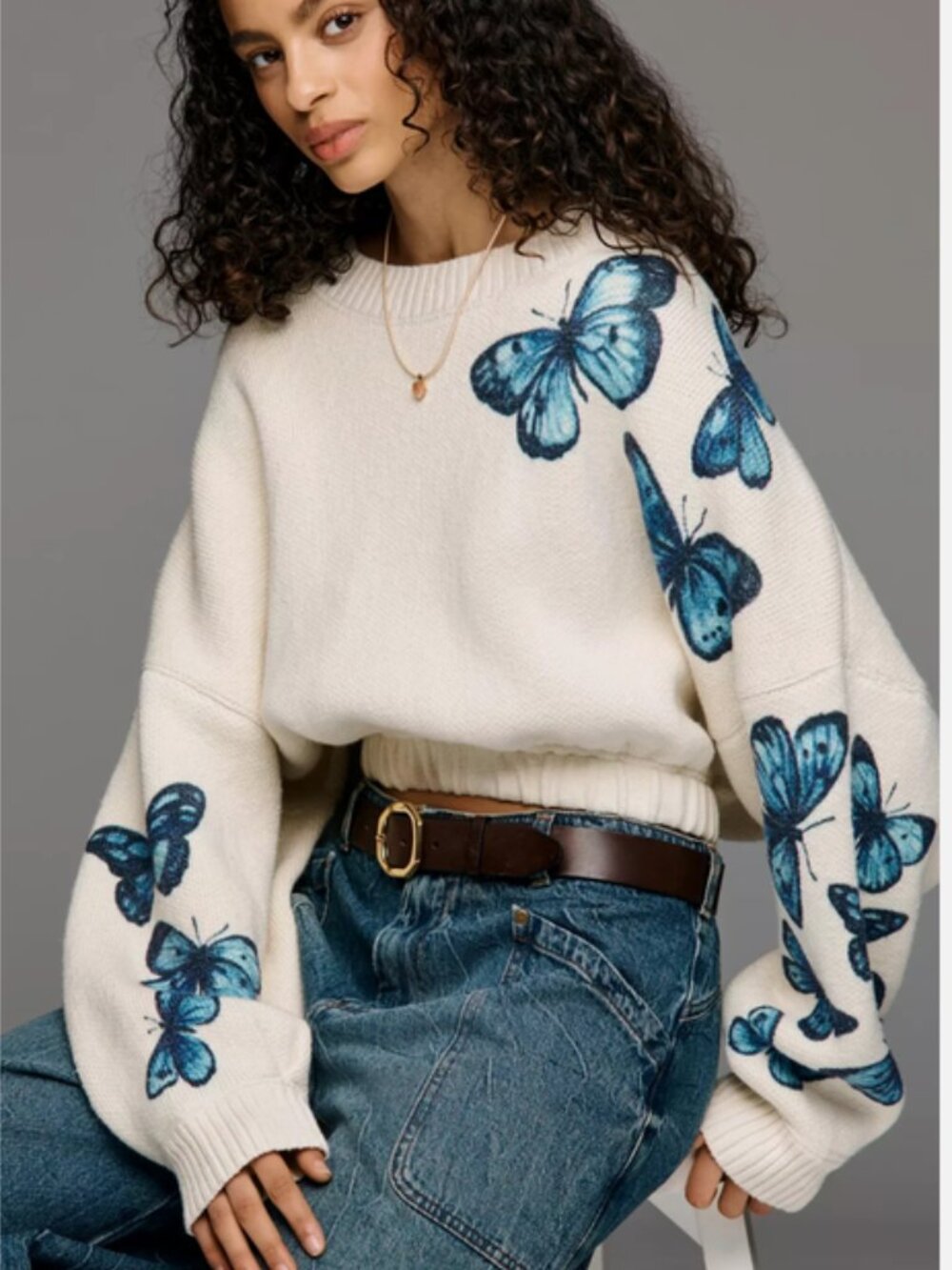 Anthropologie Pilcro Long-Sleeve Crew-Neck Butterfly Sleeve Pullover L NWT Large